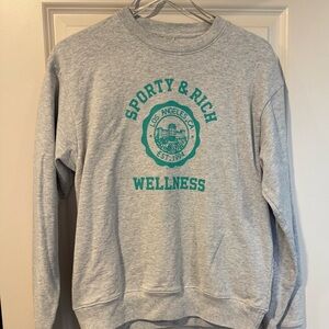 Sporty & Rich Light Gray Crewneck with Teal Logo